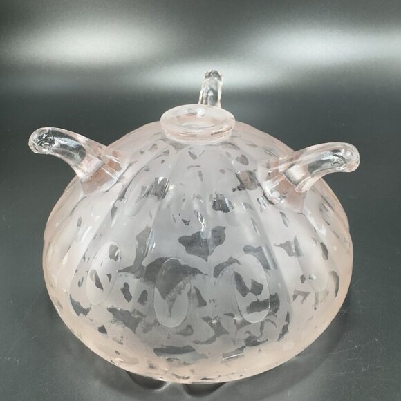 1930s Fenton Ming Pink Glass Rose Bowl Dish Etched 3 Footed Bowl Frosted Finish - Picture 5 of 15